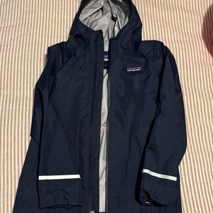 Patagonia Kids Dark Blue Raincoat with Reflective Stripes